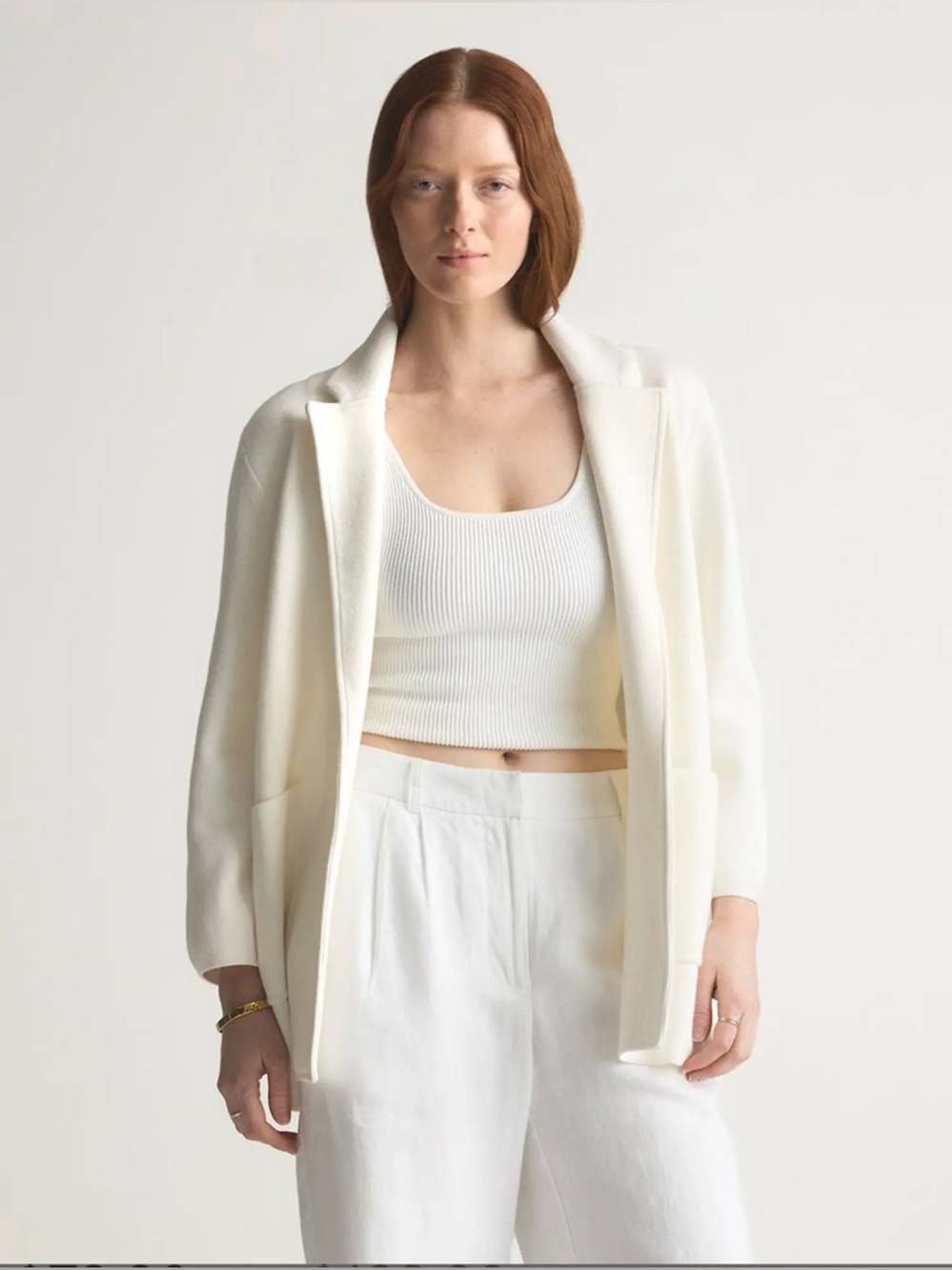 NWT Quince 100% Organic Cotton Knit Blazer Ivory, Quiet Luxury, XS